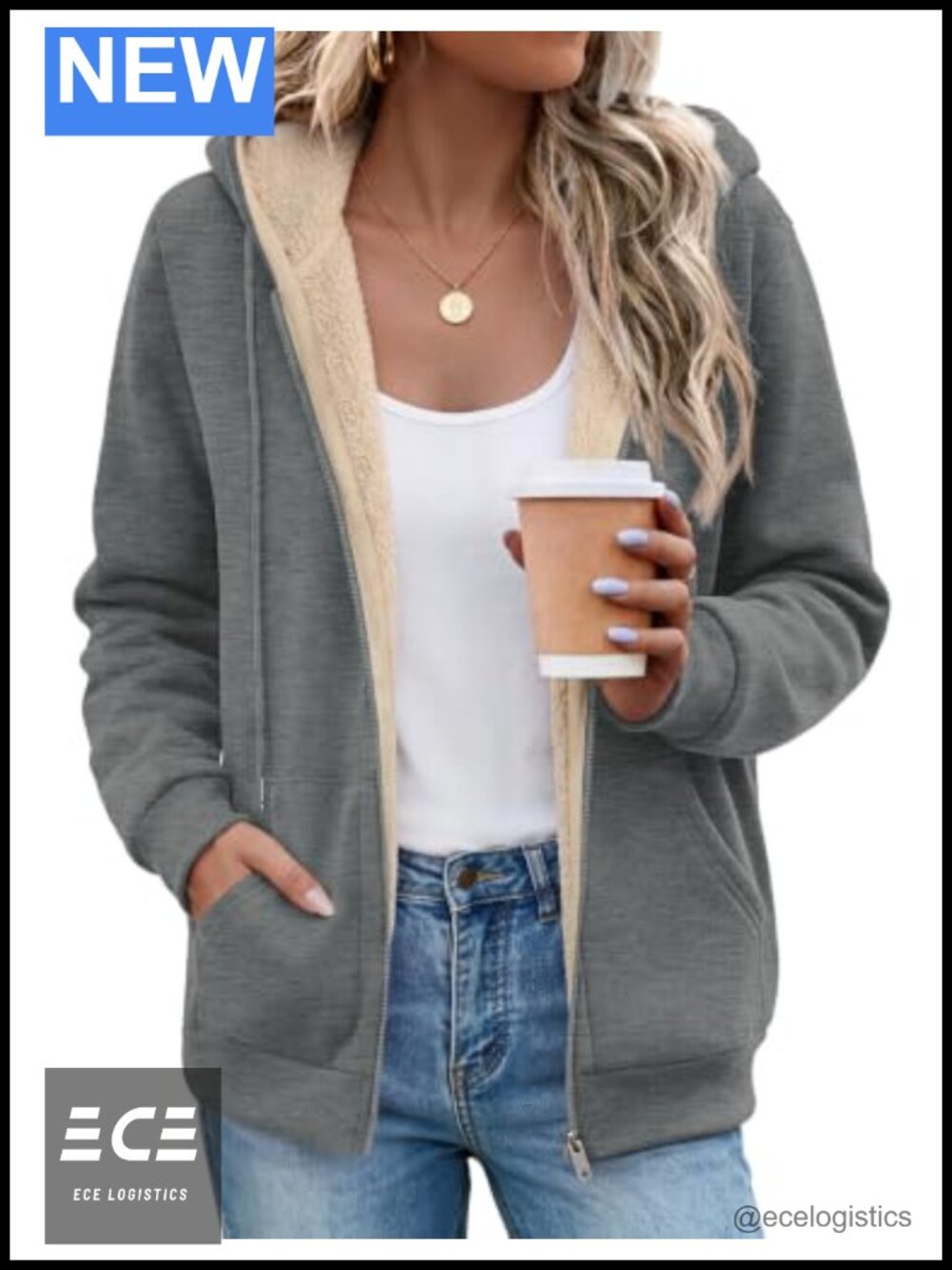 Sherpa Fleece Jacket Zip Up Thick Warm Hoodie Fall Winter Coat